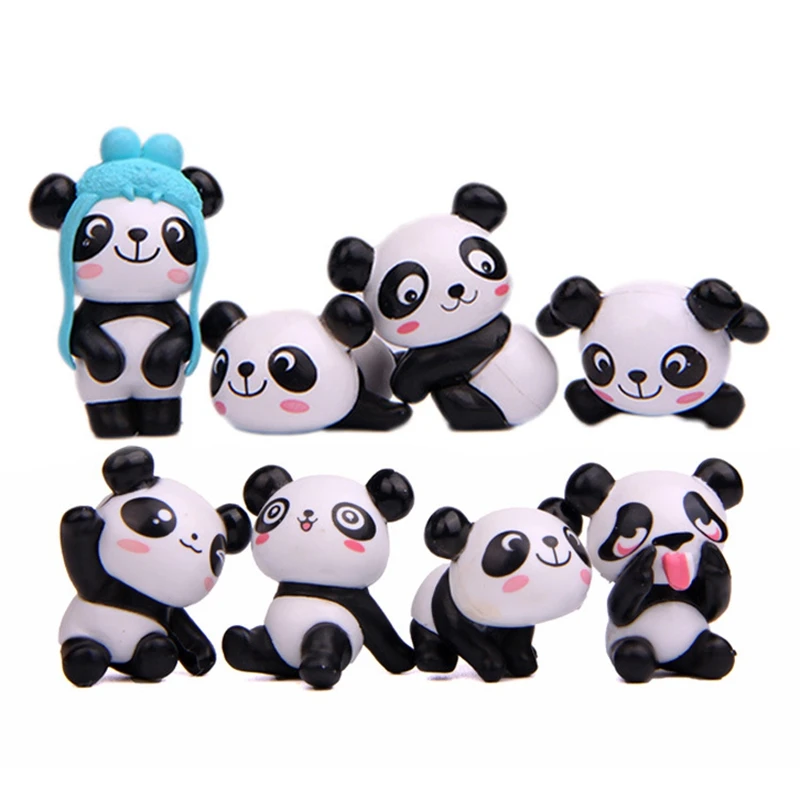 8 sztuk zestaw śliczne figurka Mini Panda miniaturowe lalki sukulenty akcesoria do dekoracji Panda figurki