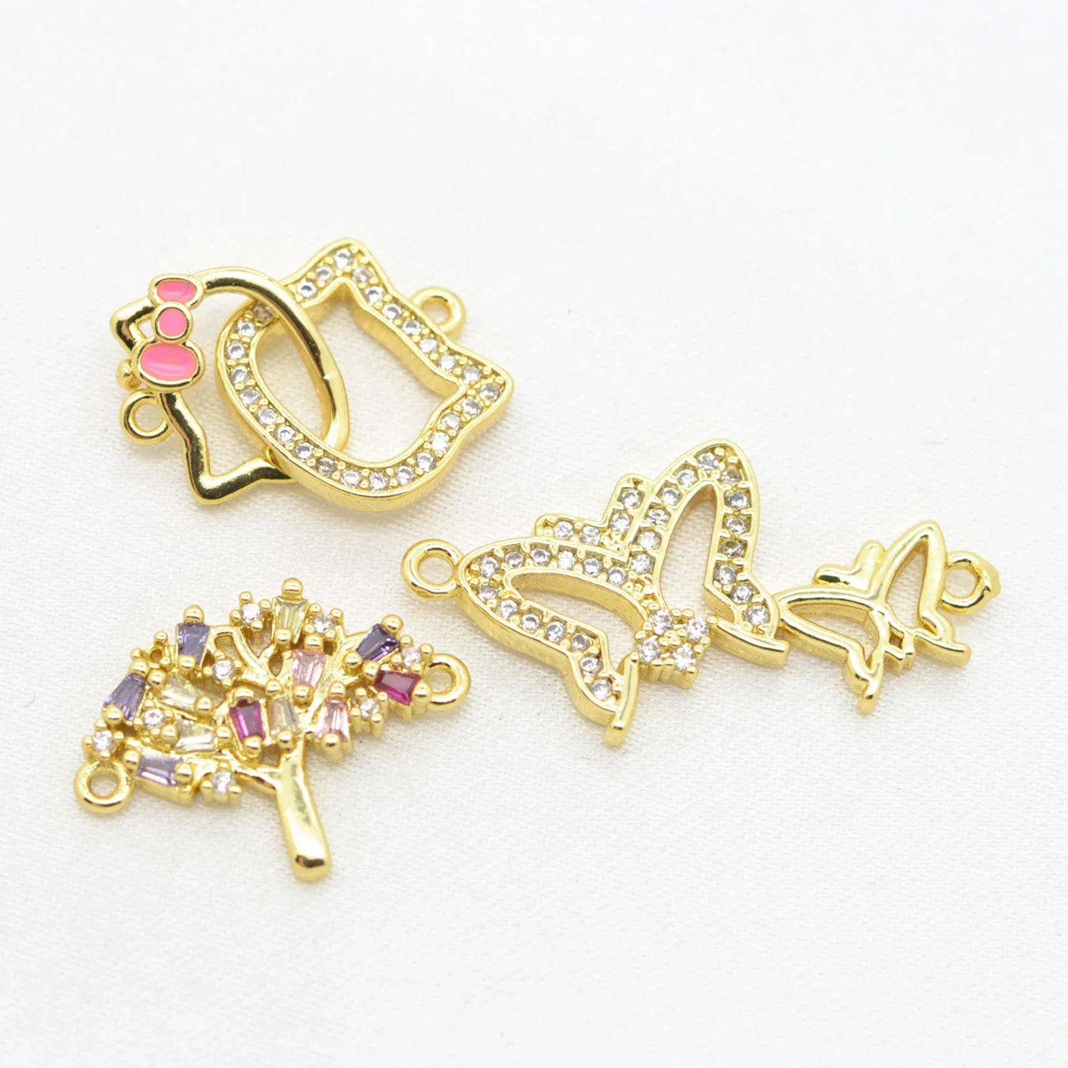 5 Styles Gold Color Connectors Crystal Zircon Tree Butterfly Heart Eyes Charms Jewelry Making Bracelet Craft Accessories 5 Pcs