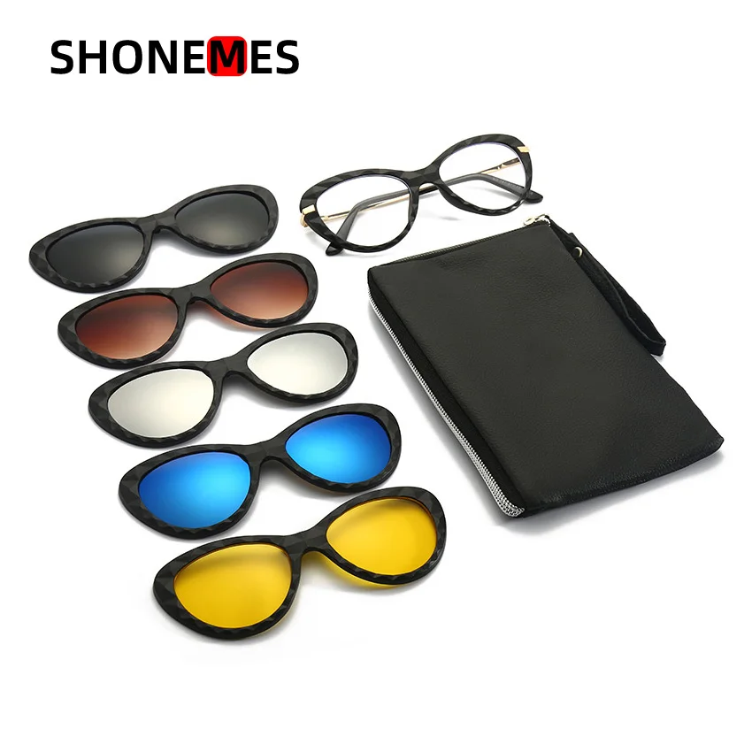 

Shonemes Magnetic Cat Eye Sunglasses Clip on Polarized Shades TR90 Interchangeable Lenses Outdoor UV400 Sun Glasses for Women