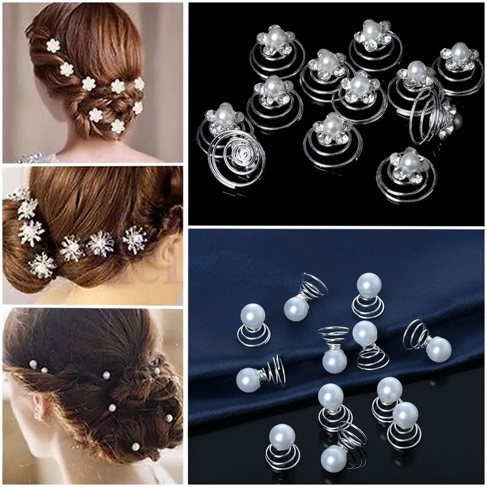 12pcs Wedding Jewelry Hair Accessories Bridal Crystal Hair Pins Headwear Spiral Twist Clips Bride Headdress