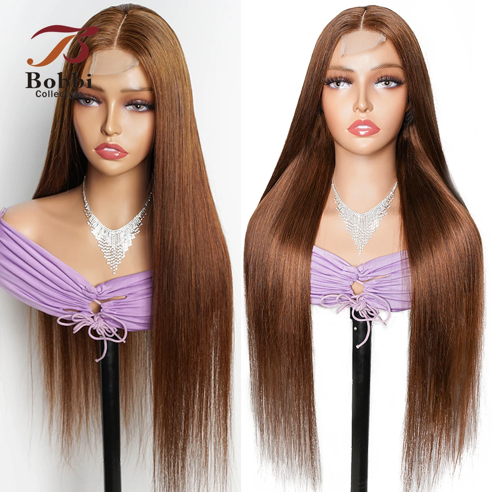 Brown 100% Human Hair Wig 2x6 Lace Kim K Closure Wig  for Women Transparent Lace Front Middle Part Straight Natural Hair Bobbi image 4
