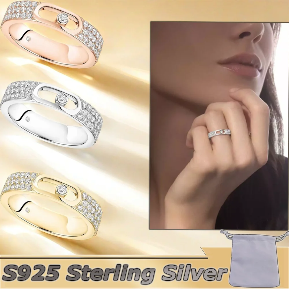 S925 Silver Baby Move Ring Solitaire Diamond Moving Ring Design Official Website Classic Luxury Jewelry for Girlfriend Christmas