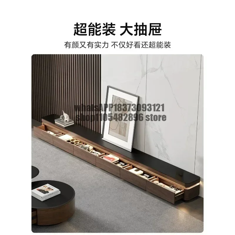 Medieval TV Cabinet Living Room, Storage Locker Integrated Slate Walnut TV Cabinet