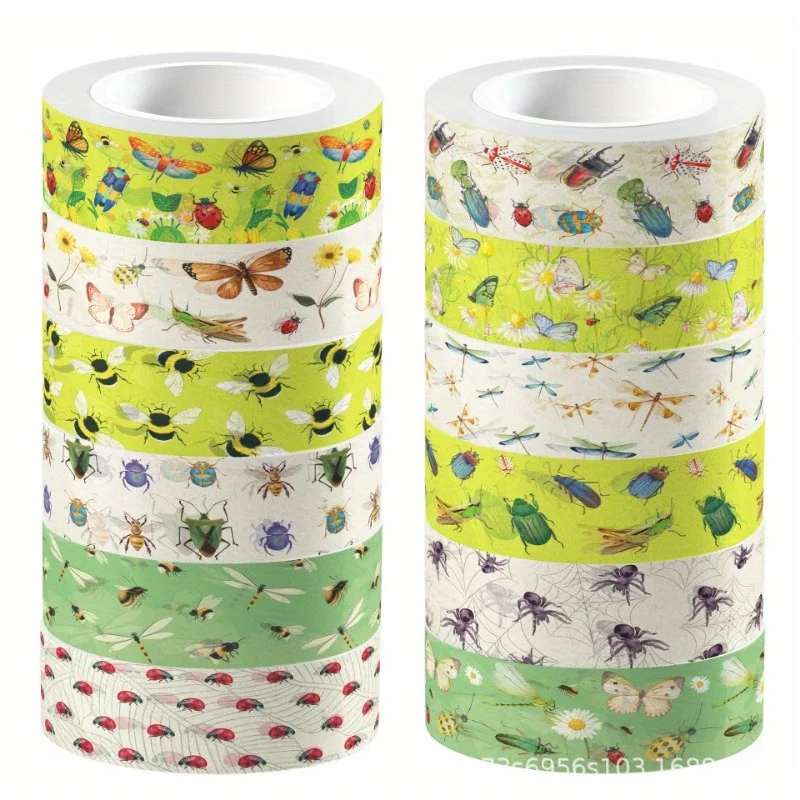 12 Rolls 15mm*5m Insect Washi Tape Decoration Scrapbooking Papeterie Autocollant Masking Tape School Supplies Sticker Stationery