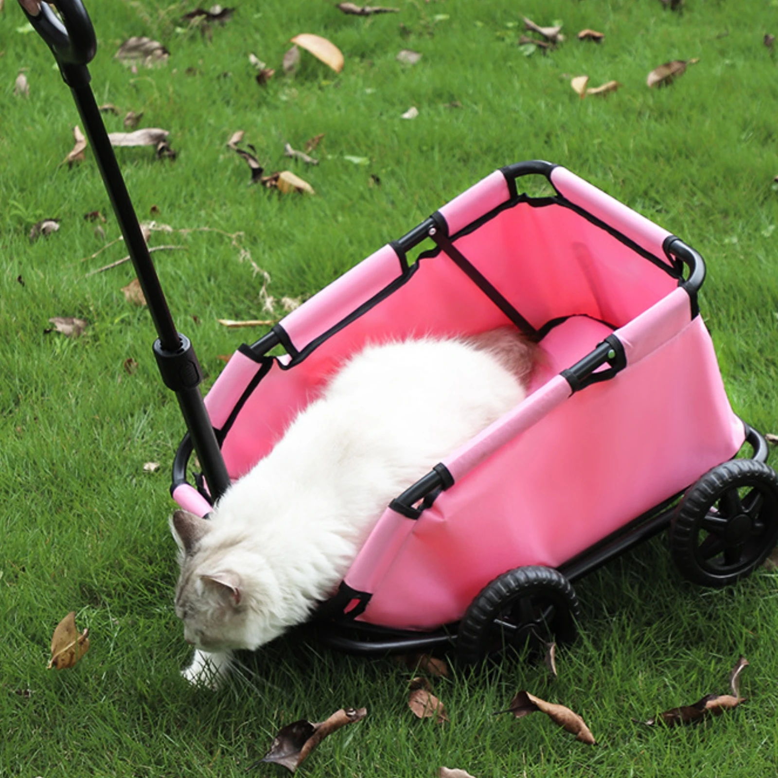 Folding Pet Stroller Wagon Metal Frame Pet Wagon Stroller Dog Vehicle with Wheels Collapsible Rounded Grip for Outdoors