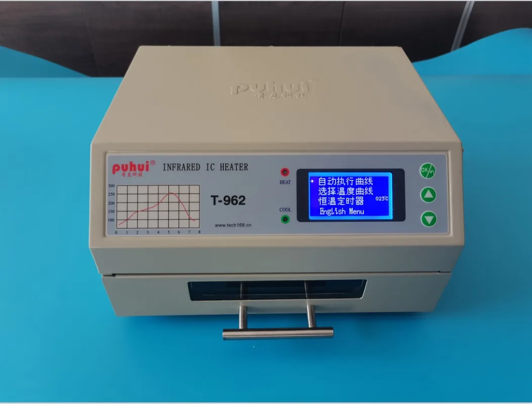 Puhui T-962 110v-240v equipamento de refluxo T-962 refluxo infravermelho com canal de fumaça forno aquecedor ic estação de retrabalho bga
