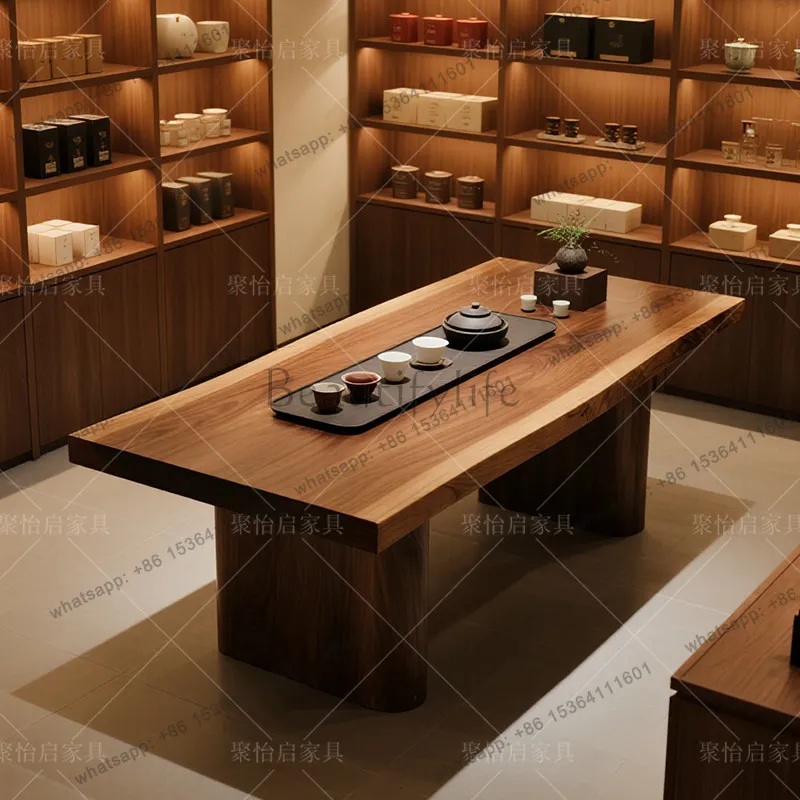 

New Chinese-style solid wood large board tea table office integrated dual-purpose home customization
