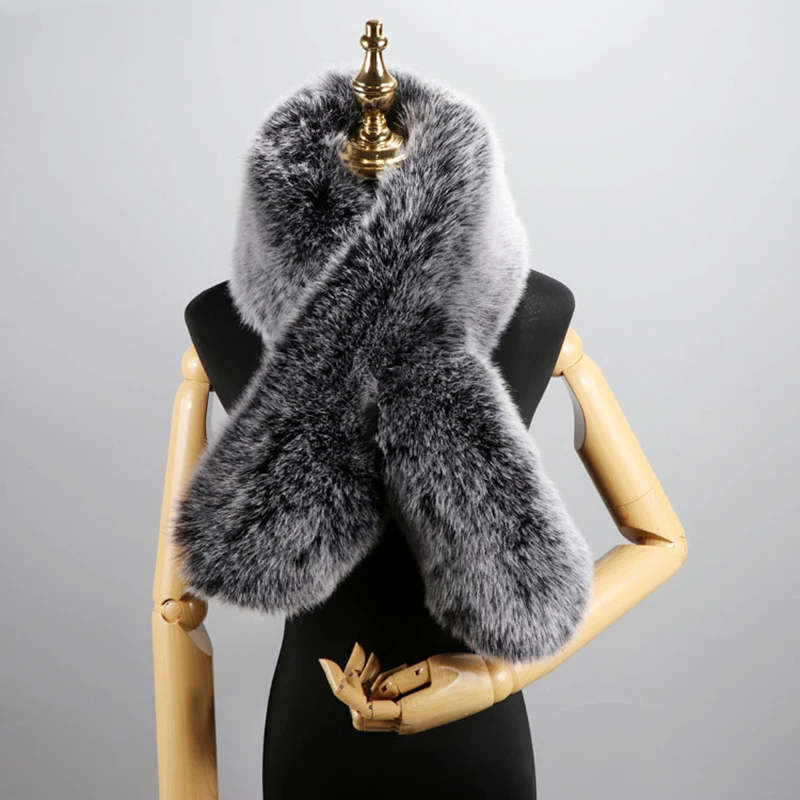 

Осень-зима, теплый шарф из искусственного лисьего меха с воротником из енота, плюшевый утолщенный теплый платок для шеи, шарф с крестом в корейском стиле