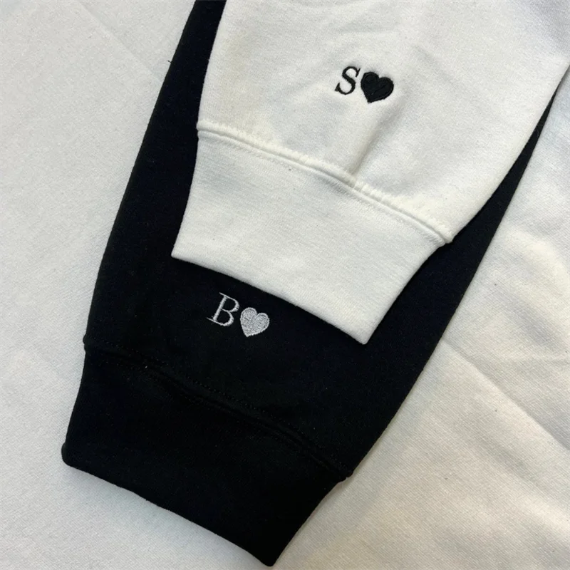 

Custom Embroidered Initial Heart Sweatshirt, Couples Shirt, Initial On Sleeve Hoodie Wedding Anniversary Valentines Day Gift