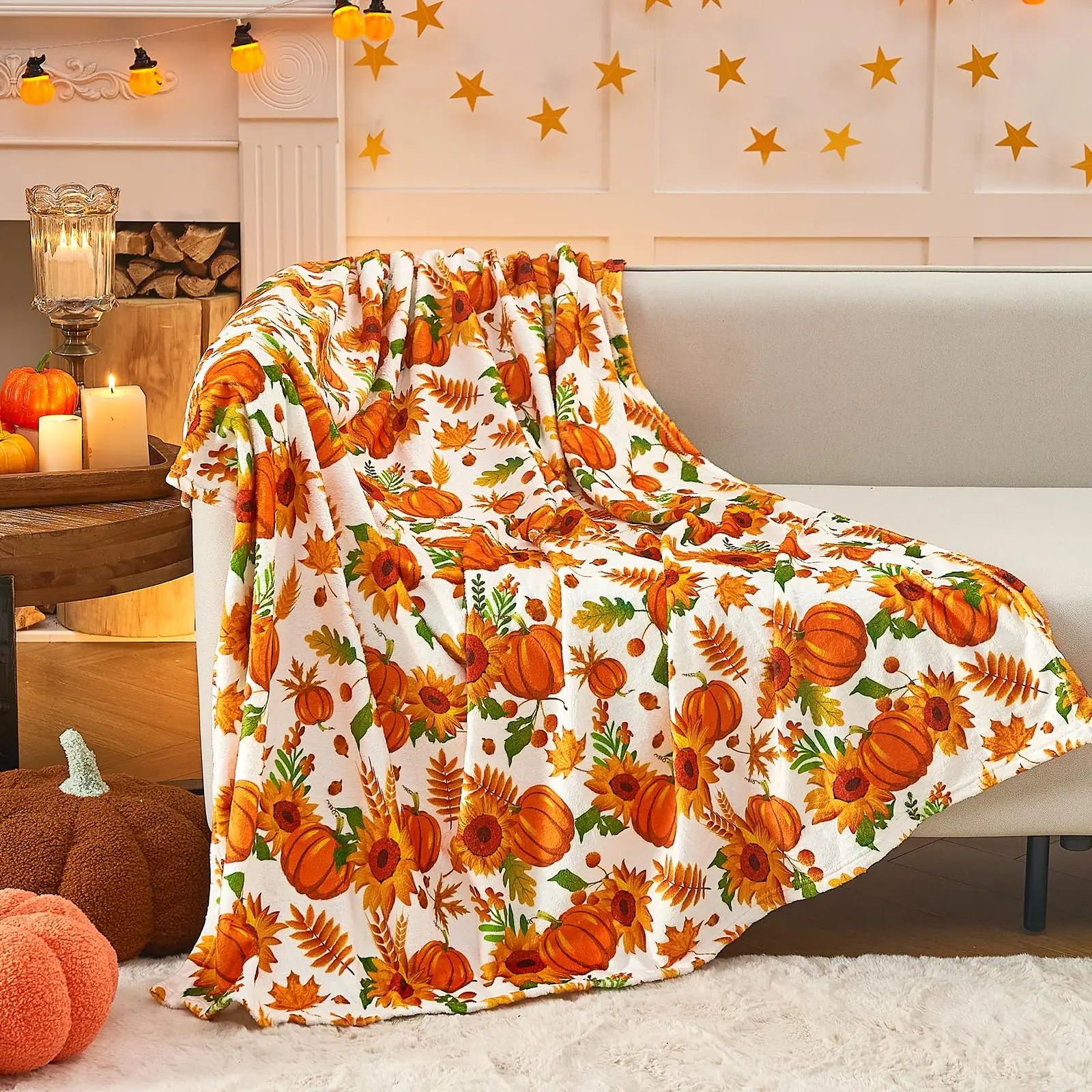 KACISSTY Sunflower Pumpkin Blankets Autumn Harvest Halloween Theme Throw Blanket Thin Flannel Quilts Air Condition Quilt Gifts