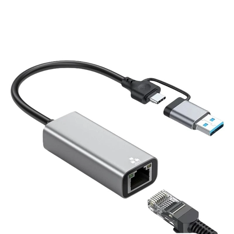 K0EA Two USB C and USB A to RJ45 Gigabit Ethernet Adapter 1/2.5Gbps Fast speed Aluminum for Laptop Tablets