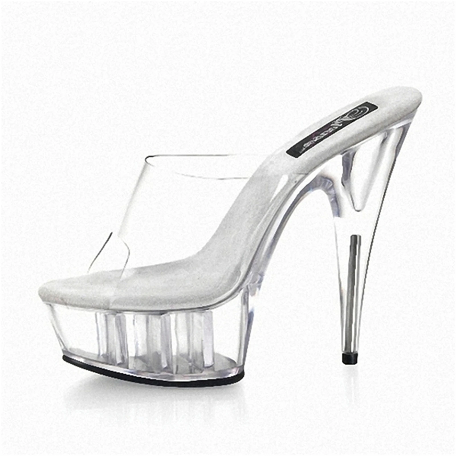 

​15CM Clear PVC Platform Sandals, Transparent Chunky Heel Pumps for Women, Minimalist Open Toe Party Shoes​
