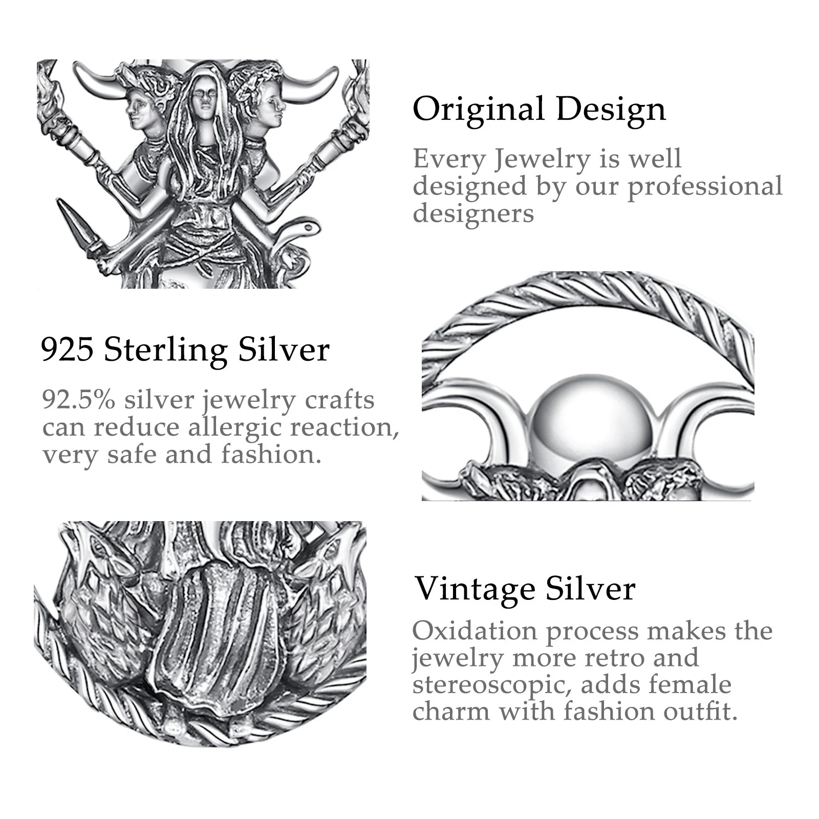 Eudora 925 Sterling Silver Triple Moon Goddess Necklace Dog Hecate Amulet Pendant vintage Triple Goddess Jewelry Personality Gif