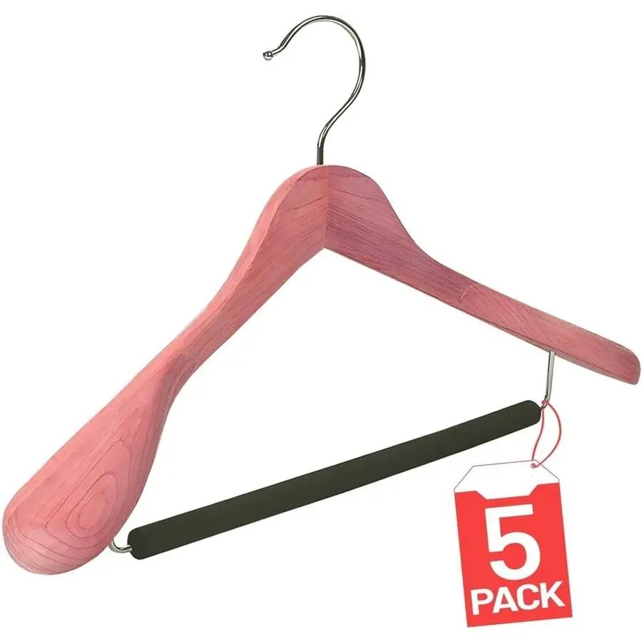 

Cedar Hangers for Closet 5 Pack Extra Wide Wooden Hangers for Suits, Coat, Dress, Jacket, Clothes Storage Non Slip Foam Padded P