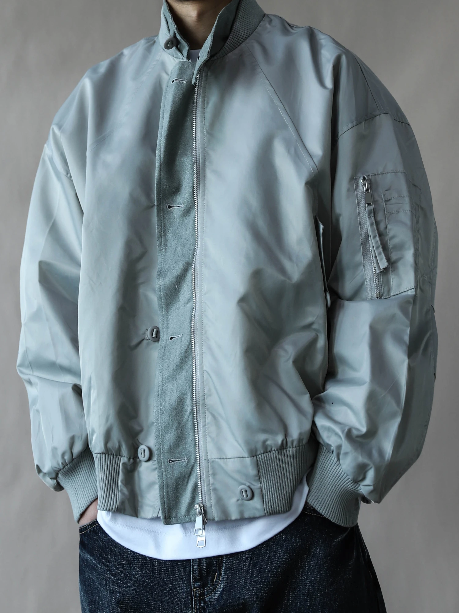 

American Retro Pilot Jaet Men's Stand Collar Zipper Baseball Loose Casual Outerwear Light ey Spring Autumn Casual Sle