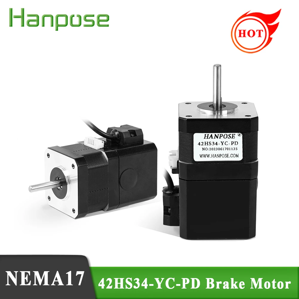 

HANPOSE 12 В 4-проводной 28N.cm 1.3A 42HS34-YC-PD для 3D гравировального станка, постоянный магнит, тормозной шаговый двигатель nema17