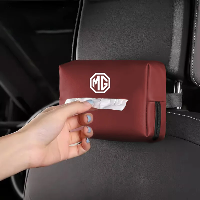 صندوق مناديل داخلي للسيارة من الجلد حقيبة ورق تواليت معلقة لـ MG HS MG4 EV Cyber X MARVEL R ZS ES5 ONE Cyberster MG3 MG5 MG7 MG6 #4