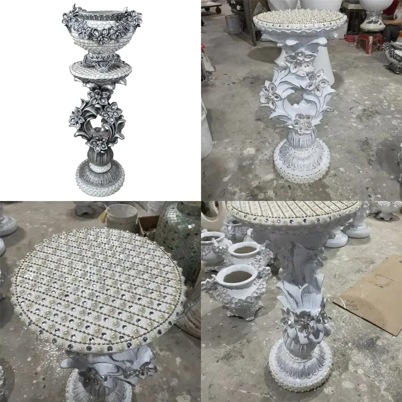 Custom Luxury Roman Column Diamond Design Floor to Ceiling Vase with Flower Pot Fiberglass Home Decoration