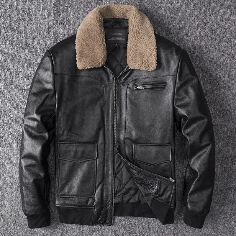 

New motorcycle leather men's fur top layer cowhide coat and cotton