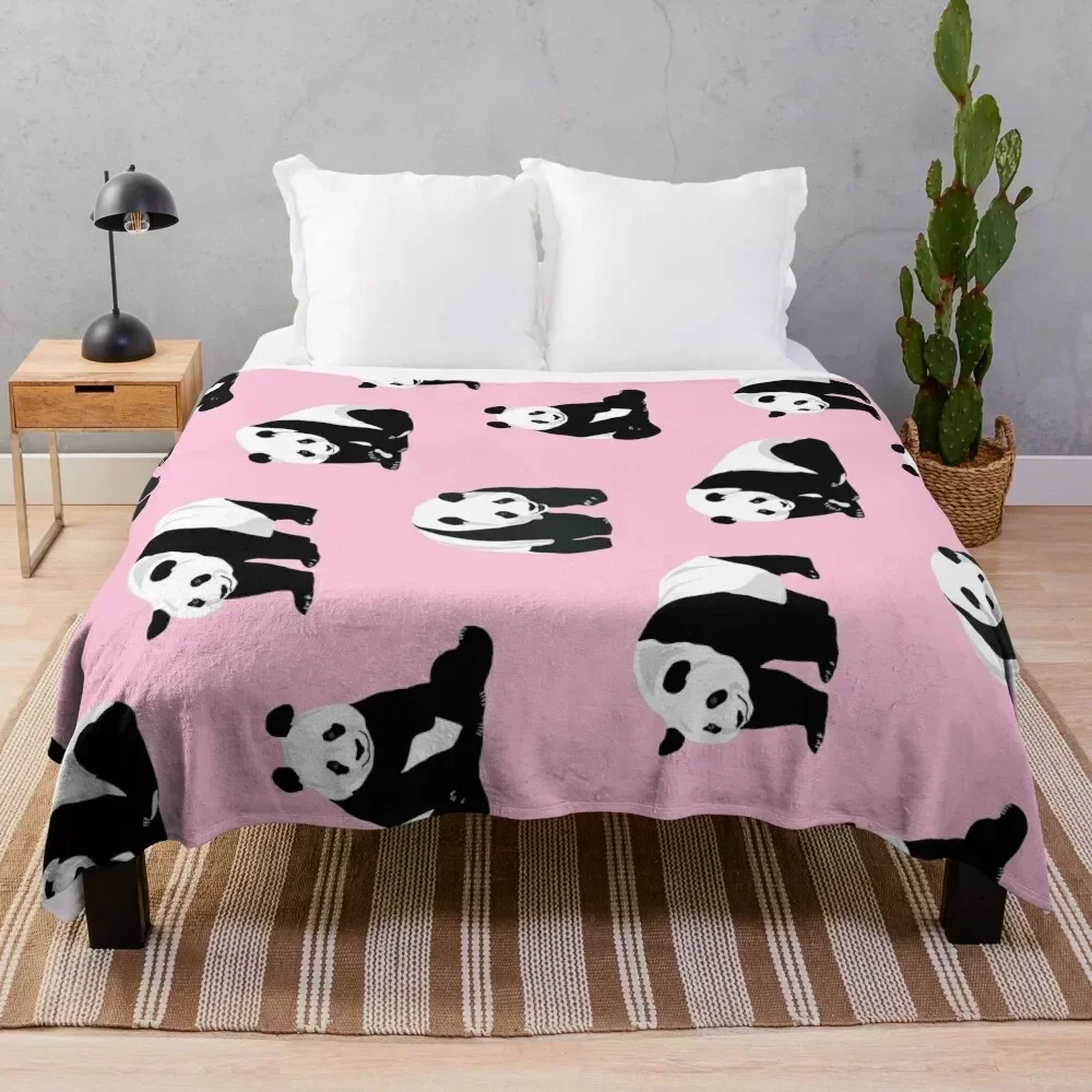

Multiple Pandas on Pink Background Throw Blanket Multi Use Warm Blanket for Living Room Bedroom