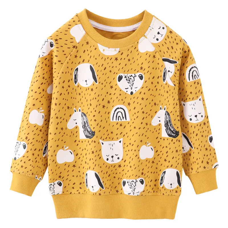 Jumping Meters Girls Sweatshirts Hot Selling Animals Print Children's Cotton Hoodies Shirts Baby Clothes Autumn Spring Shirts