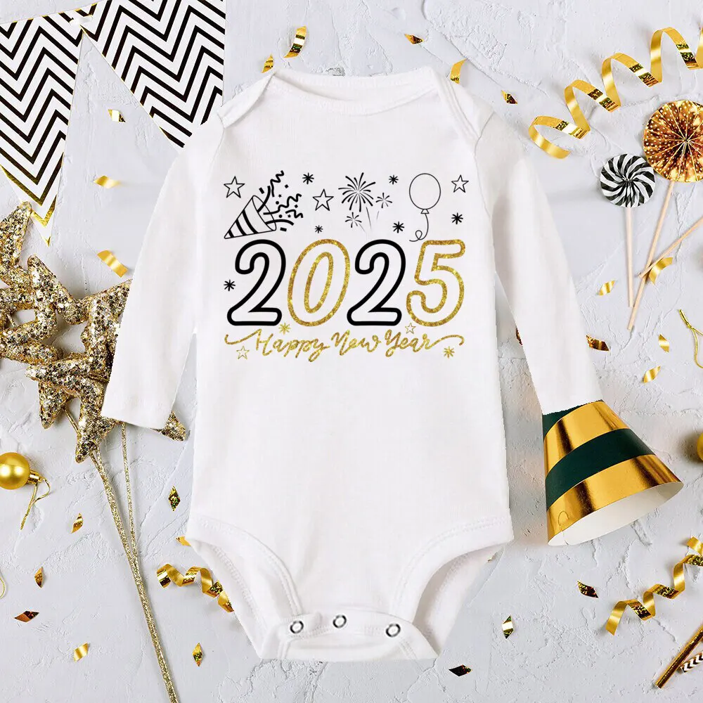 Hello 2025 Newborn Baby Rompers Long Sleeve Infant Jumpsuit It\'s My First New Year Baby Boys Girls New Year Ropa Clothes