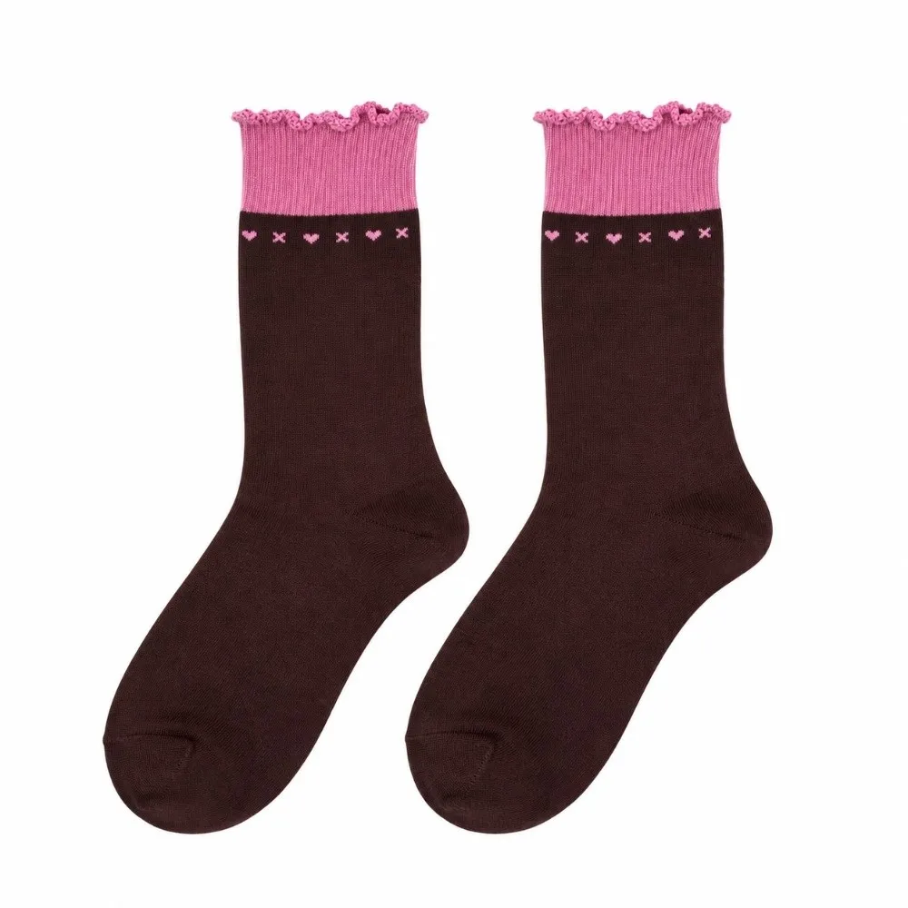 Odor-Resistan Bow Printed Mid-Calf Socks Plaid Design Autumn Winter Stripe Long Socks Japanese Style Stacked Style