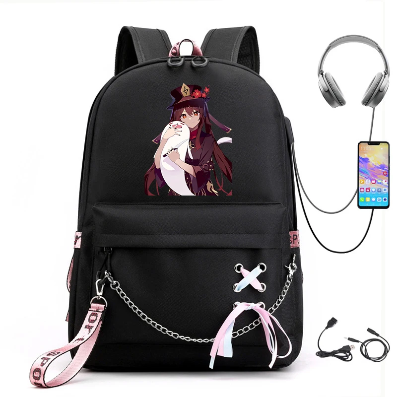 Nieuwe Rugzak Koreaanse Versie Van Print Anime College Wind Rugzak Genshin Impact Usb Vrouwen Schooltas Voor Middelbare Scholieren