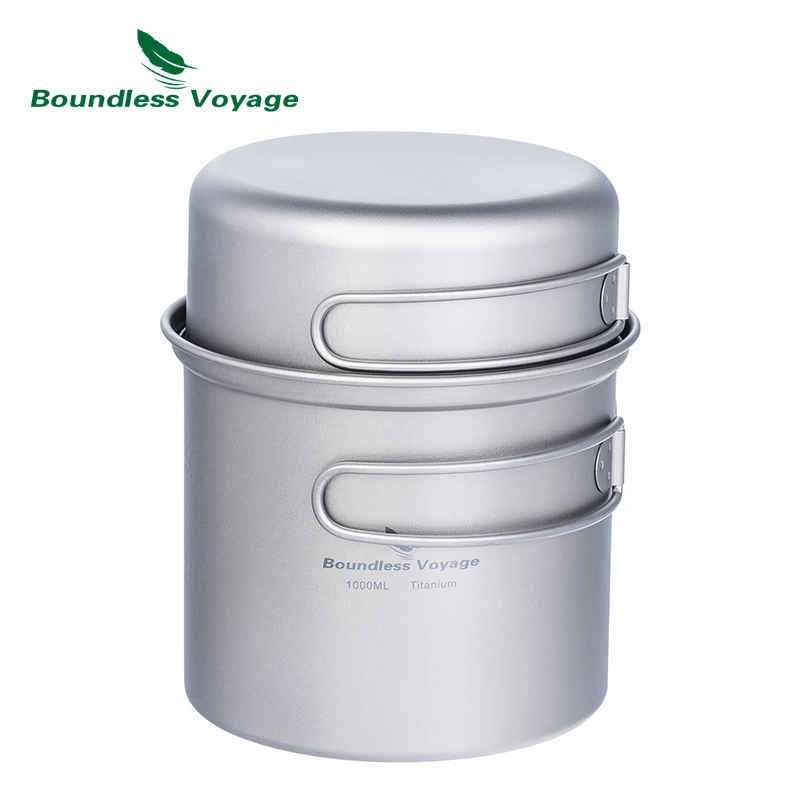 Boundless Voyage Outdoor Titanium Camping Pot Pan Set ze składanym uchwytem Piknik Piesze wycieczki Mini rozmiar Zestaw naczyń kuchennych Ti2037-39C
