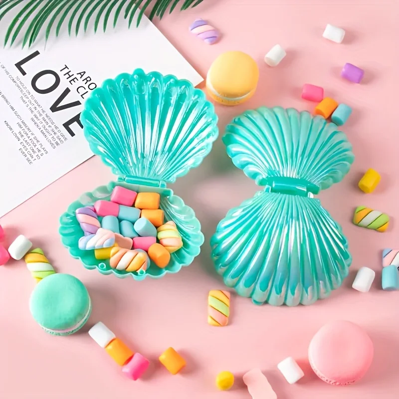 

20 шт. коробочек для конфет в форме ракушек для свадьбы, дня рождения, пляжной вечеринки - прочные пластиковые контейнеры для конфет в морском стиле, для вечеринок в стиле русалок