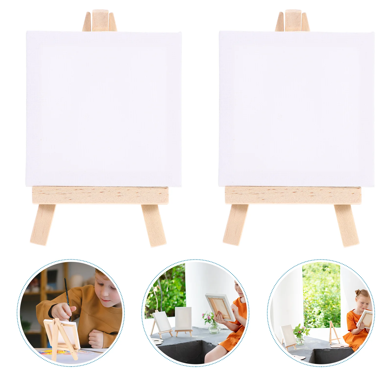 

6 Sets Wooden Painting Easel Canvas Panel Suite Bamboo Child Toddler Stand Mini