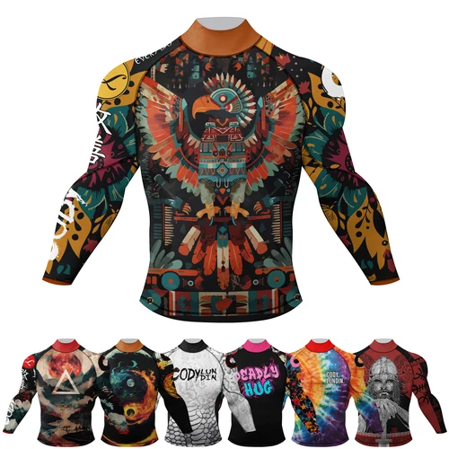 Cody Lundin cuello simulado hombres compresión manga larga Fitness camisa lucha boxeo Jersey, MMA Jitsu BJJ Rash Guard con antideslizante