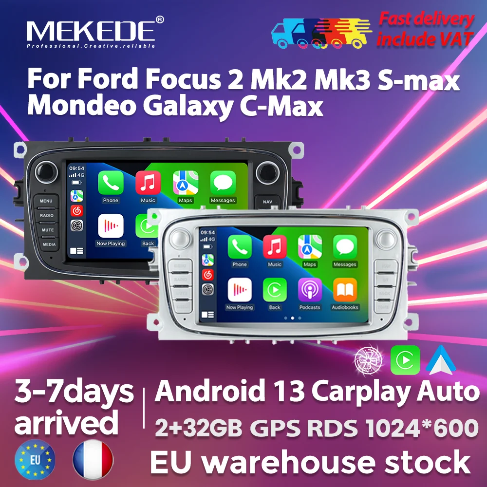 EU Warehouse 7inch Car Multimedia Player Radio GPS for Ford Focus 2 Mk2 Mk3 S-max Mondeo Galaxy C-Max Navigation Car-play Auto