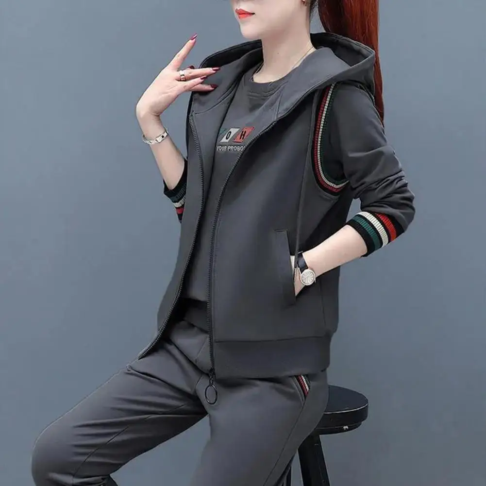 Women Sweatshirt Vest Pants 3 Pieces Set Autumn Tracksuit Sleeveless Coat Hooded Long Sleeve Tops+pants sudaderas con capucha