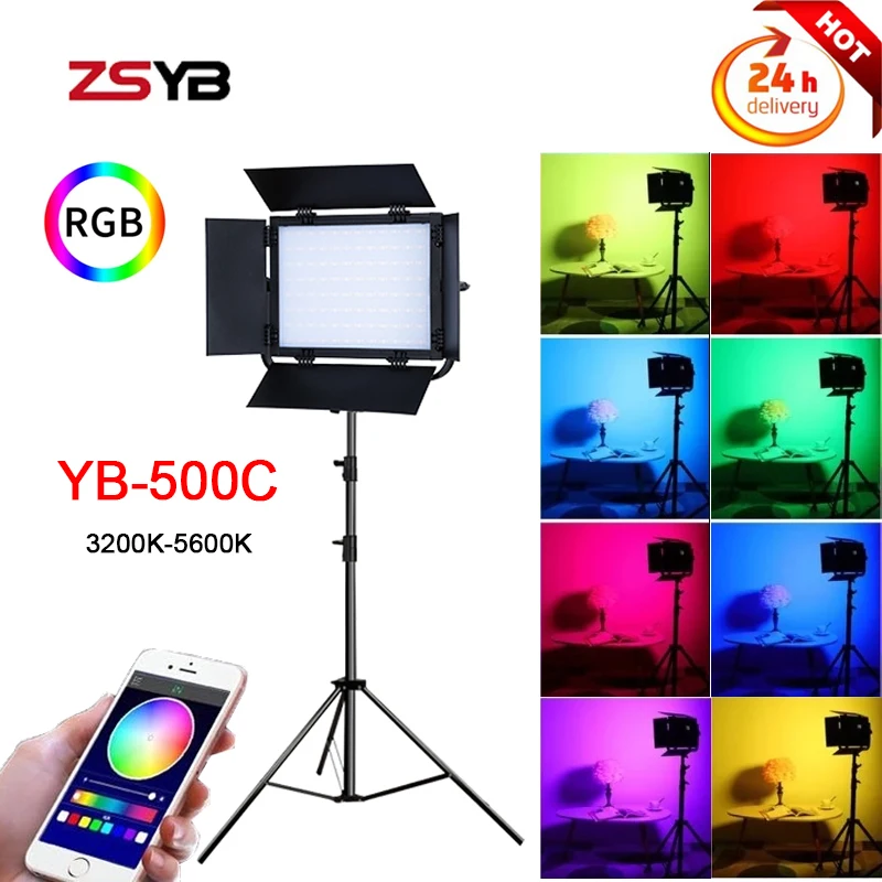 ZSYB YB-500C RGB Bi-Color 3200-5600K Flat Panel Light Video Photography Light Professional Studio Strobe Lamp with App Control