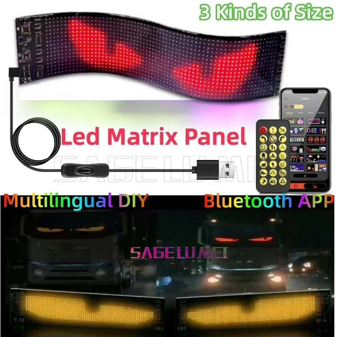 Matrice de pixels LED flexible pour voiture et camion, yeux clignotants, écran animé bricolage, affichages souples programmable, USB 5V, mauvais œil