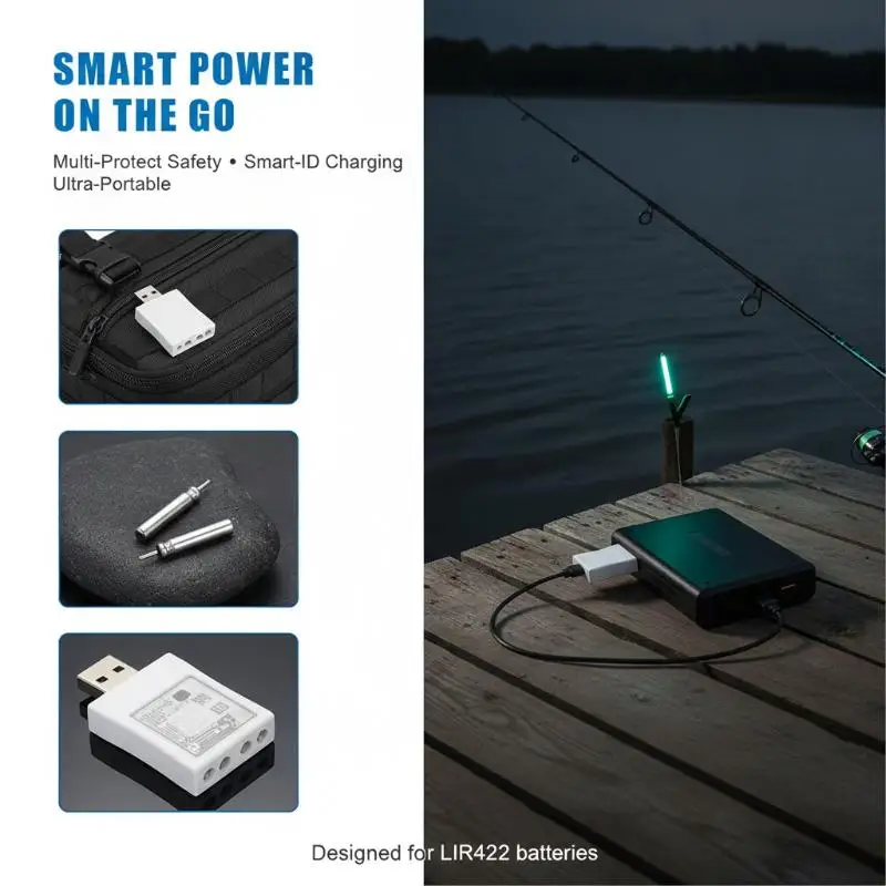 Rechargeable Glow In The Dark LIR425 Batteries With USB Charger 300 Cycle Life Fast Charging Portable For Night Fishing Use