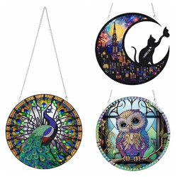 1pc/Set DIY Owl Diamond Painting Door Hanging Acrylic Cat Diamond Art Painting Wall Ornament Peacock Diamond Art Window Hanging