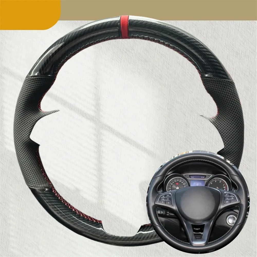 Car Steering Wheel Cover Carbon Fiber Leather For Mercedes Benz W176 W246 W205 C117 C218 X218 W213 X156 X253 W166 X166 EQV W447