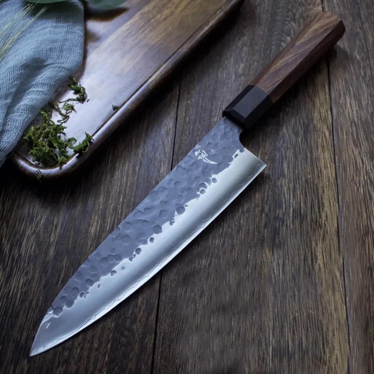 

210mm chef's knife 9cr18mov high carbon stainless steel kitchen knife kurouchi(Black) Tsuchime finished