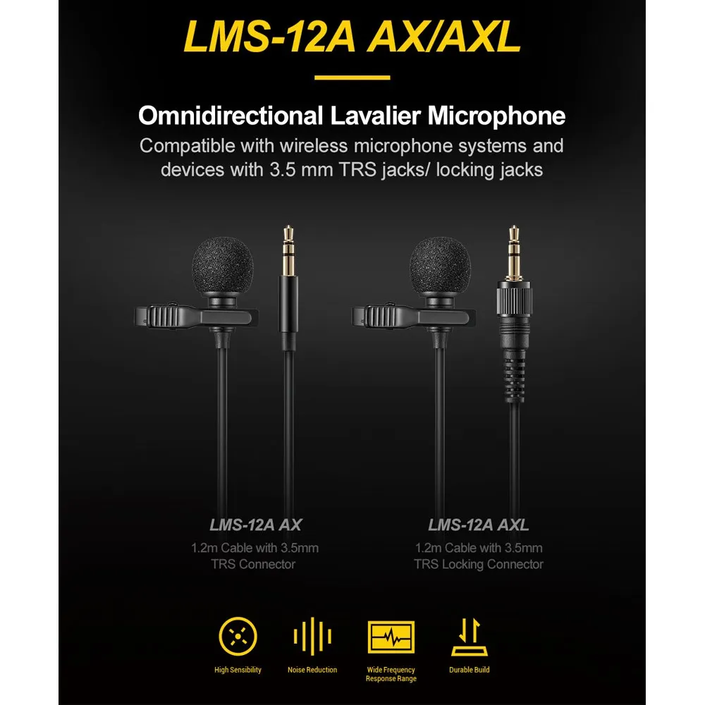 Godox LMS-12A AX AXL Microphone Lavalier omnidirectionnel compatible avec systèmes et appareils de microphone sans fil avec TRS 3,5 mm
