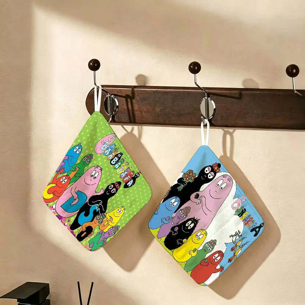 Cute Cartoon Les Barbapapa Family Hanging Towel, Reusable Hand Wiping Cloth, Wear Resistant for Home Kitchen Sink