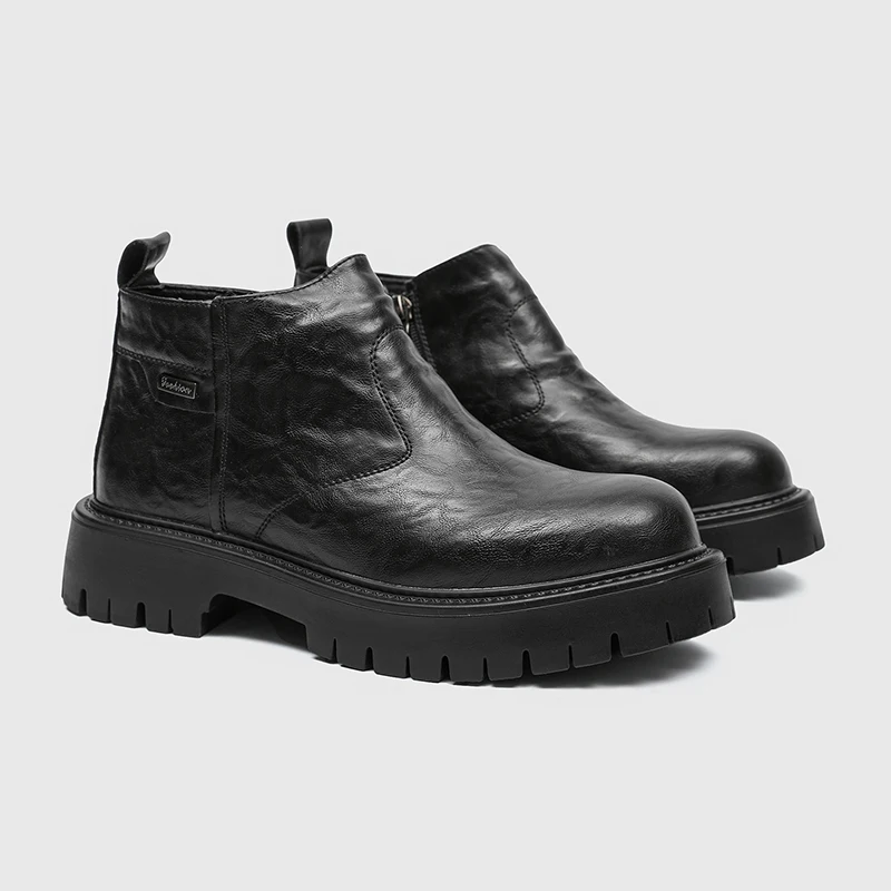 Fall/Winter Retro Men Chelsea Boots Side Zipper British Casual Thick-Topped Durable Business Office Boots Work Boots Men