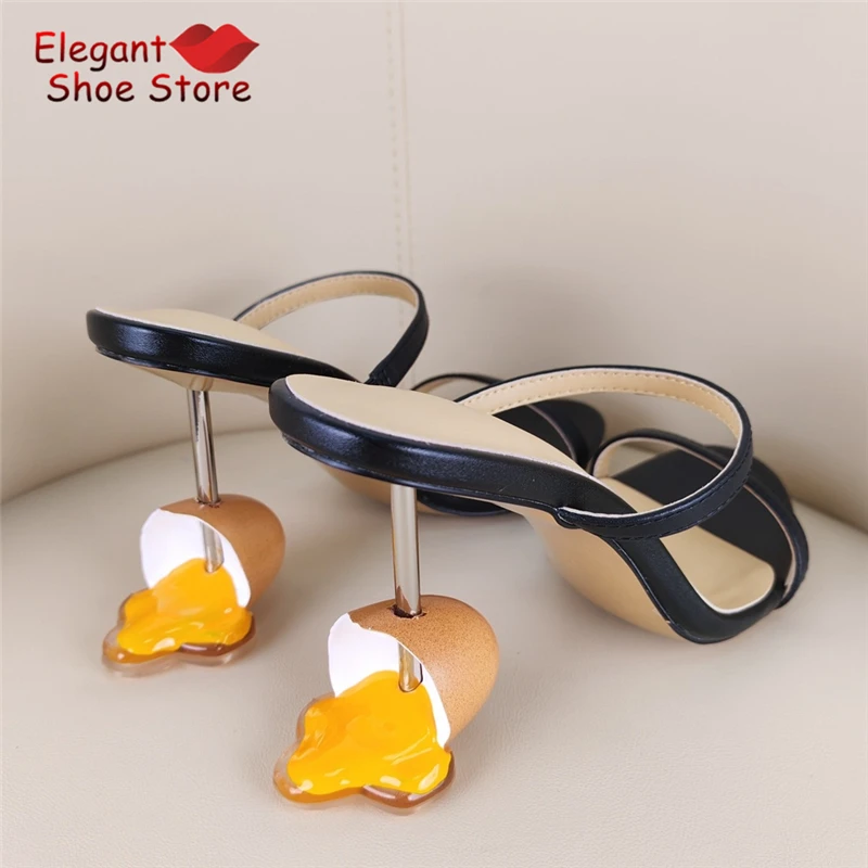 Summer New Strange Heel Sandals for Women Open Toe Strap Egg Shaped High Heels Slippers Elegant Solid Colors Party Show Shoes