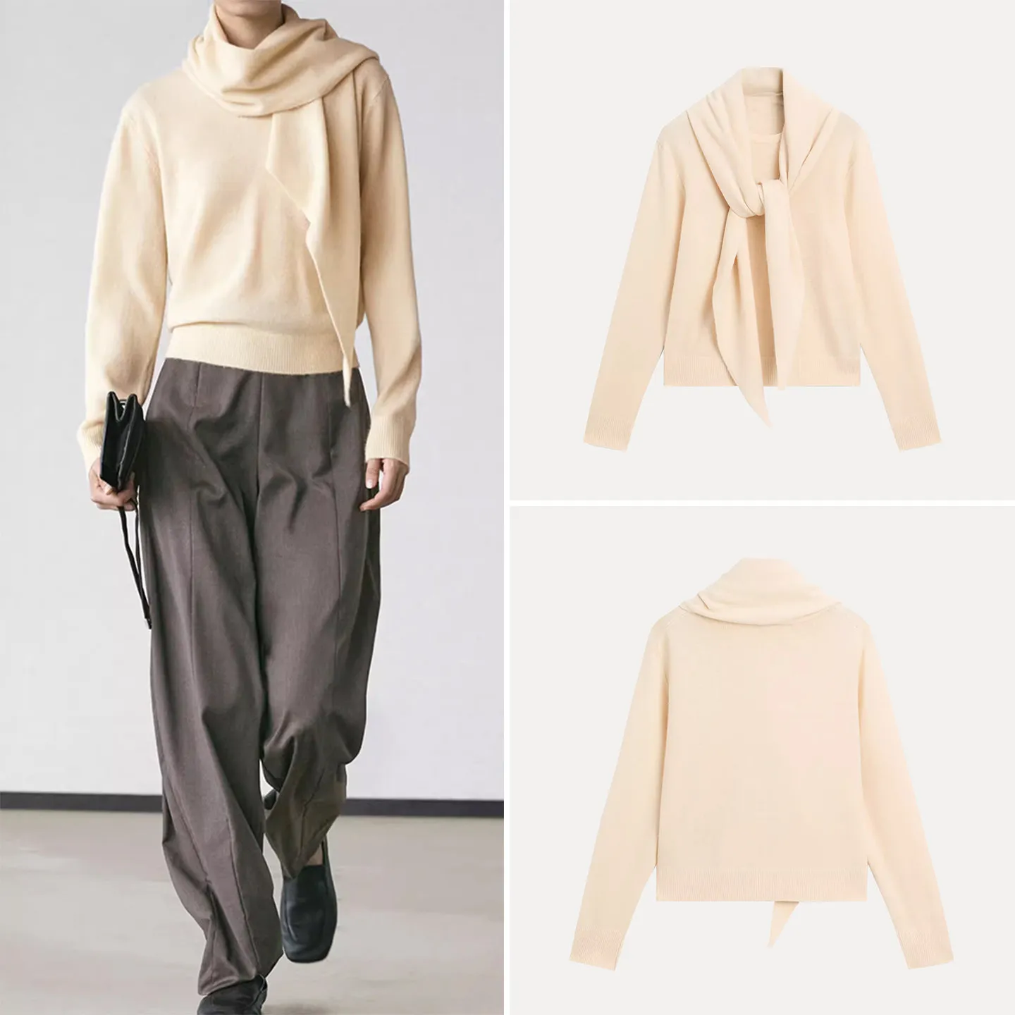 

Winter Knitted Sweater Women's Long Sve Scarf Collar Personali Faion European Sle Regular Fit Girl's Clothing