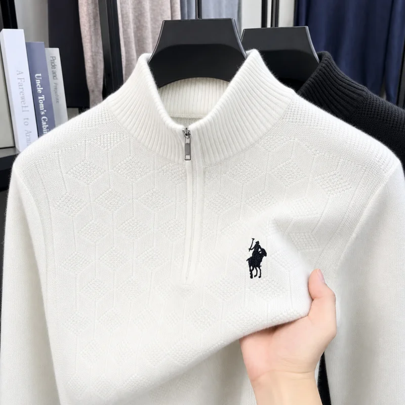 New Autumn Men's Long Sleeve Thin Knitting Sweater Fried Dough Twists Embossed Embroidery Pullover Luxury High-Quality Men's Top