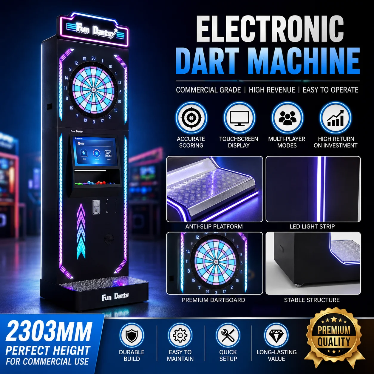 Coin Operated Darts Arcade, LED Light Strip, 32