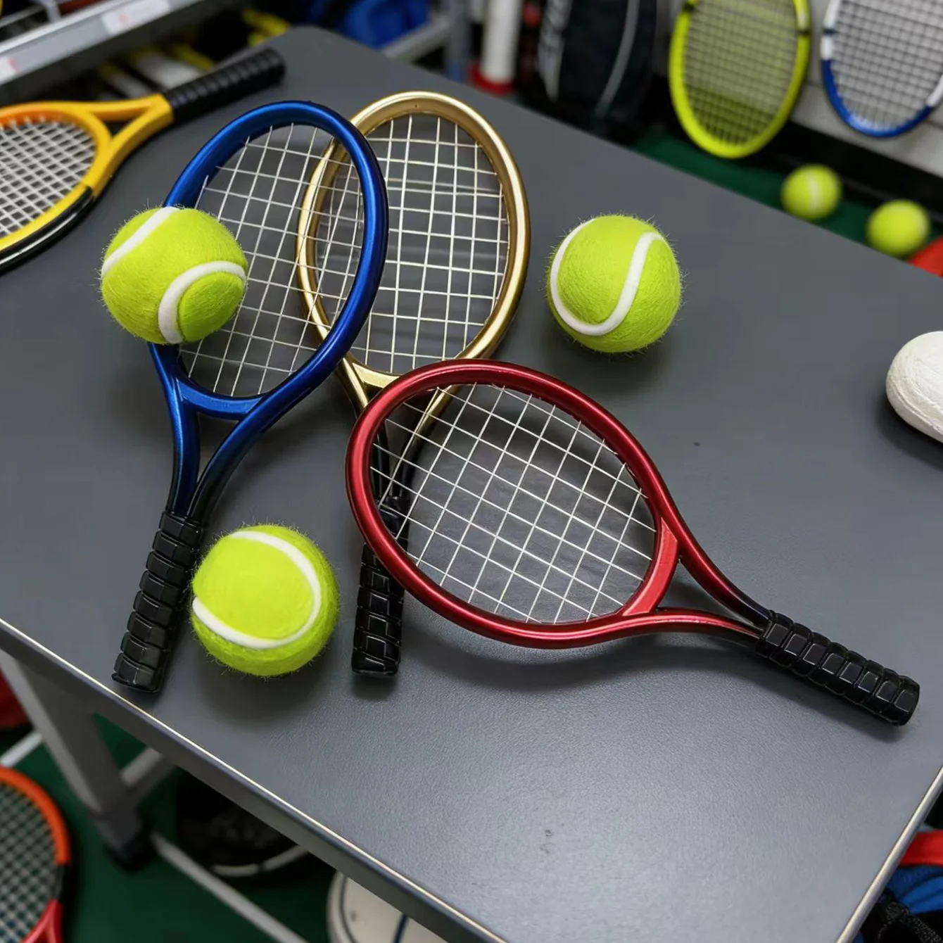 2pcs Miniature Tennis Equipment Figurines - Elegant Sports Style - Desktop Calming Small Items