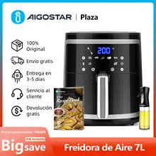 Freidora de Aire sin Aceite 7L, Pantalla LED Táctil, 8 Funciones, Cesta Antiadherente Extraíble, Libro de