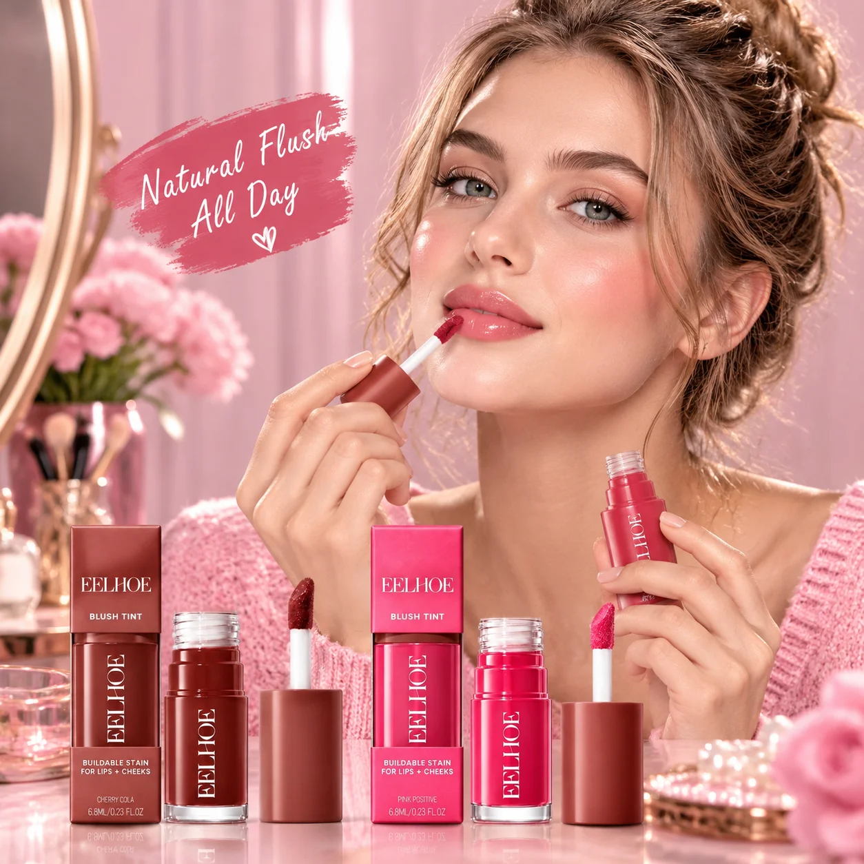 EELHOE Lip and Cheek Tint Brighten Sheer Blush Smooth Texture Easy to Apply Long Lasting Waterproof Moisturizer Multi Use Makeup